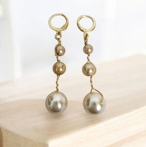 18K Gold Plated Faux Pearl Dangle Earrings